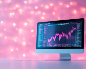 Aufkleber - Futuristic Desktop Setup with Data Analysis on Monitor and Neon Infused Background