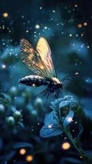 Canvas Print - Glowing Insect on Flower: A Magical Fantasy