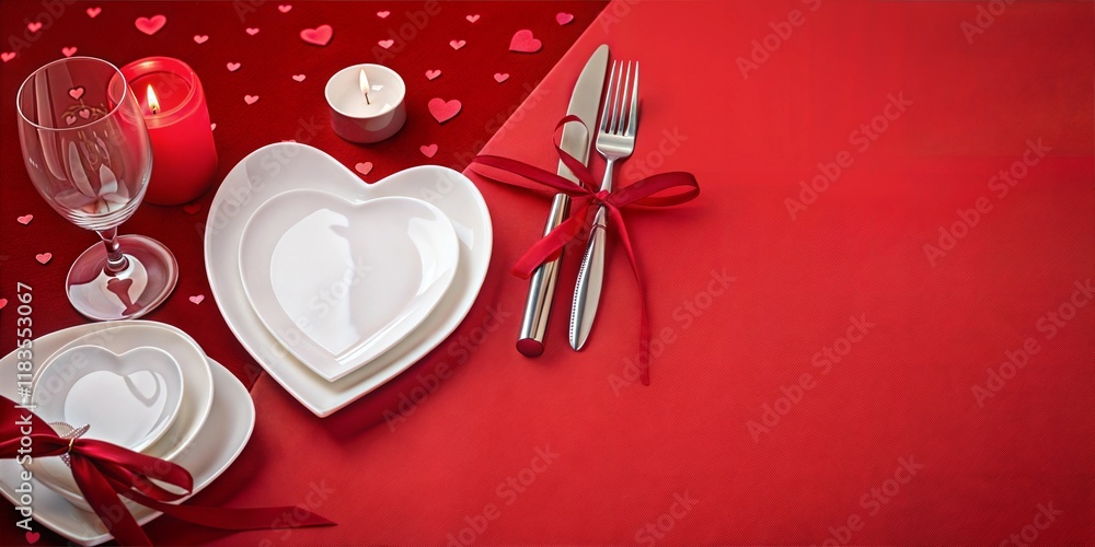 dinner table setting Valentine days bokeh effect background mock up ...