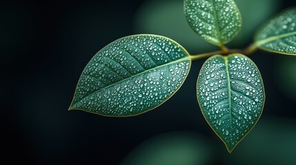 Wall Mural - Close-up of dew-covered leaves.