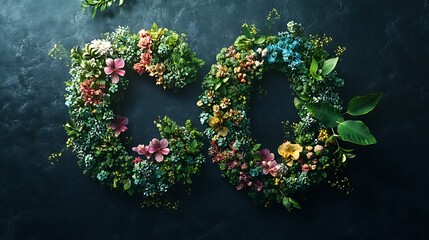 Poster - Floral arrangement forming the number 'CO2' on dark background.