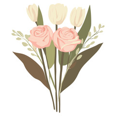 Wall Mural - Pink roses bouquet illustration flowers arrangement vector