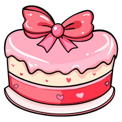 Wall Mural - Heart shape cake with pink bow ribbon dessert icing heart-shaped vector