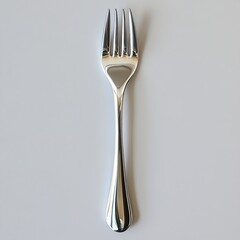 Sticker - Shiny Silver Fork on White Background: Elegant Cutlery