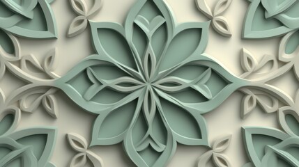 Poster - Elegant 3D Floral Design Green and Beige Intricate Pattern Wall Art Background Texture