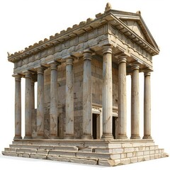 Wall Mural - Ancient greek temple with doric columns stands isolated on a white background