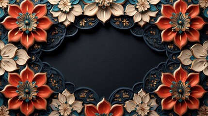 Poster - Intricate 3D Floral Design: Elegant Ornate Blooms in Rich Jewel Tones