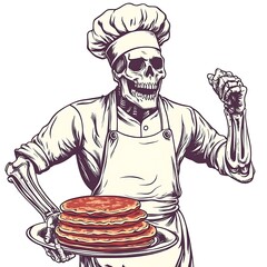 Skeleton chef serving pancakes (1)