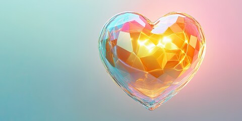 Canvas Print - A translucent heart shaped gem glows with inner light