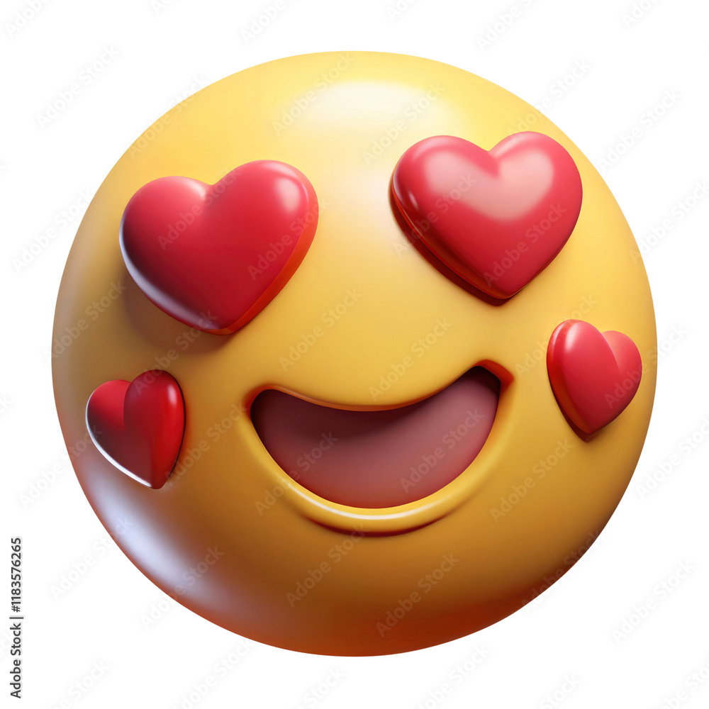 Smiling face with hearts Emoji 3d icon in cartoon plastic style minimal ...