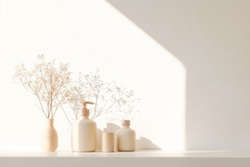 Aufkleber - Minimalist Spring Cleaning Supplies on Sunlit Windowsill with Shadows