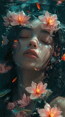 Wall Mural - Submerged Beauty: A Serene Underwater Portrait