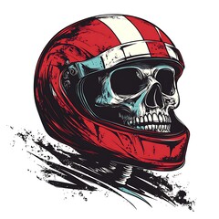 Sticker - Skull in Motorcycle Helmet Graphic Art