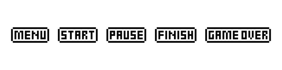 Game buttons icon set pixel art