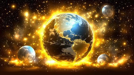 Wall Mural - Fiery Earth in Cosmic Embrace: A Celestial Dance of Light and Energy