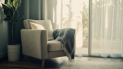 Wall Mural - A white chair with a blue