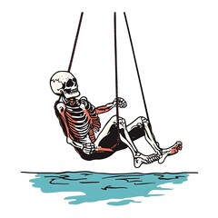 Wall Mural - Skeleton Swinging Above Water