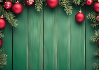 christmas background green wood red ornaments festive decor