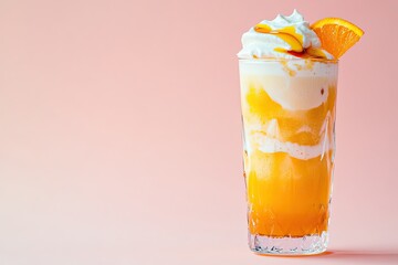 Wall Mural - Refreshing layered drink with vibrant orange hues and creamy top