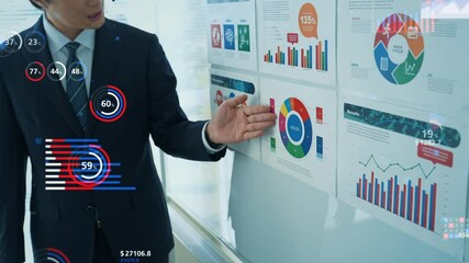 Wall Mural - advisor, presentation, management, finance, seminar, data, business, school, training, education, on the job training, lecturer, man, businessperson, people, graph, chart, statistics, analysis, resear