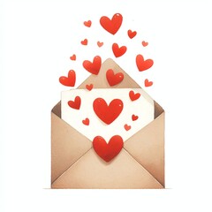 Wall Mural - Minimalist watercolor illustration of Red Hearts Overflowing from an Envelope - Valentine's Day Design