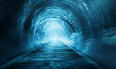 Wall Mural - Mystical blue tunnel with glowing energy and path.