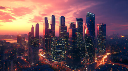 Poster - A business center was built in one of the districts of the metropolis, 3d rendering