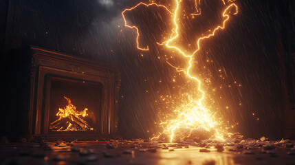 Poster - An electric bolt of lightning shot off in all directions from the hearth, 3d rendering