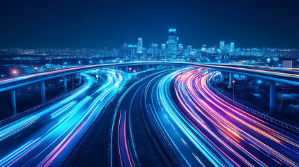 Aufkleber - Futuristic infrastructure of a smart night city, blue neon colors