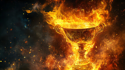 Aufkleber - Gold trophy on fire, illustration