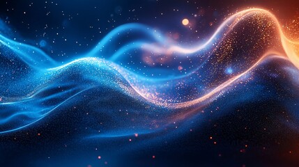 Wall Mural - abstract blue and orange particle wave glowing energy flow digital art background