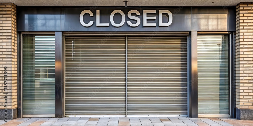 Shuttered Storefront Stock-Illustration „Sign on building exterior closed, locked doors ...