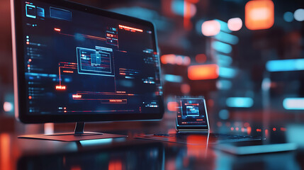 Poster - Symbol of online shopping with modern user interface on a computer and smartphone