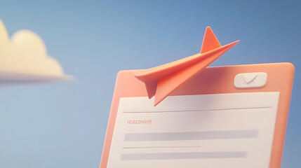 Aufkleber - Template to sign up for a newsletter with a cartoon paper airplane, email business marketing concept, registration form, web button mockup, 3d rendering