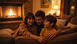 © Alex_Kalin - Loving family huddle in cozy living room at evening, warm connection