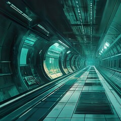 Wall Mural - futuristic spaceship corridor: a digital painting