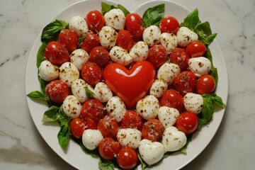 Poster - Heart shaped Caprese salad displayed