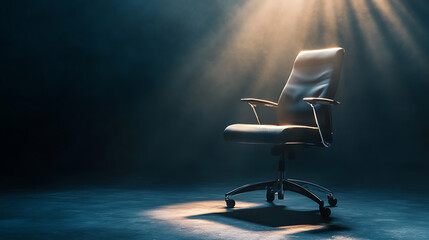 Poster - An office chair under a spotlight, concept of job opportunity and leadership