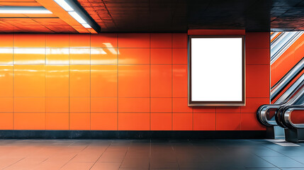 Aufkleber - Blank poster media template in a subway station with escalator