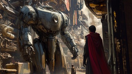 Canvas Print - colossal mech in a futuristic city: a sci-fi masterpiece