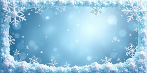 Poster - Winter Wonderland Snowy Frame Background with Delicate Snowflakes and Soft Blue Hues