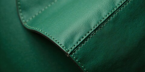 Aufkleber - Close-up view of detailed emerald green leather texture with visible stitching