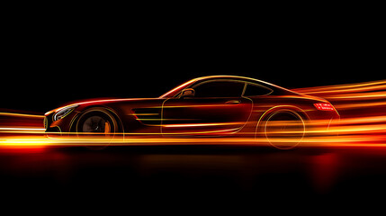 Poster - Generic and unbranded sport car run with light trails, illustration