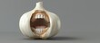 © limanskaya - A  garlic head inside which depicts a human open mouth showing unpleasant breath. Gradient gray background.  Double exposure. Advertisement for toothpaste. Place for text