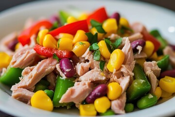 Canvas Print - nutritious tuna salad with corn peppers and beans