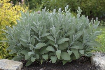 Sticker - Salvia officinalis known as common sage is a woody evergreen perennial subshrub with gray leaves