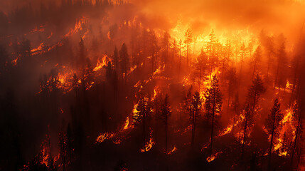 Aufkleber - Aerial view of a burning forest, wildfire, global warming and climate change concept