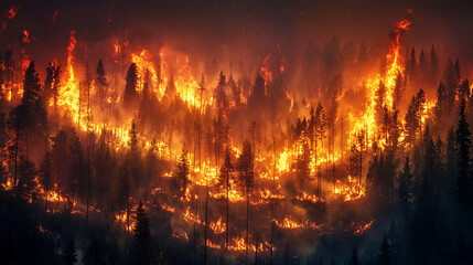 Aufkleber - Aerial view of a burning forest, wildfire, global warming and climate change concept