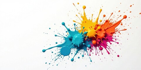 Poster - Vibrant Color Splashes An Energetic Abstract Composition of Teal, Orange, and Pink Paint Explosions on a White Background