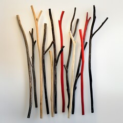 Poster - Abstract Stick Art: Red, Black, and White Branches Wall Decor